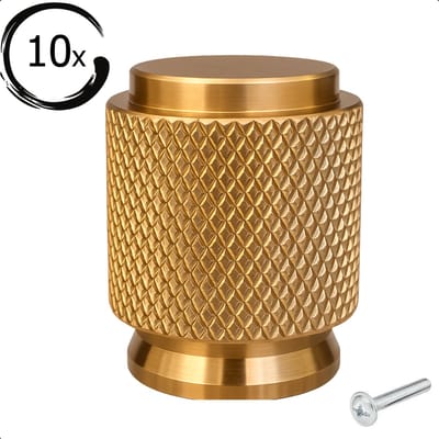 10X Meubelknop Dodge Ribbel Rond Goud - Knoppen voor keukenkast - deurknopjes - Meubelknoppen / Kastknoppen Goud