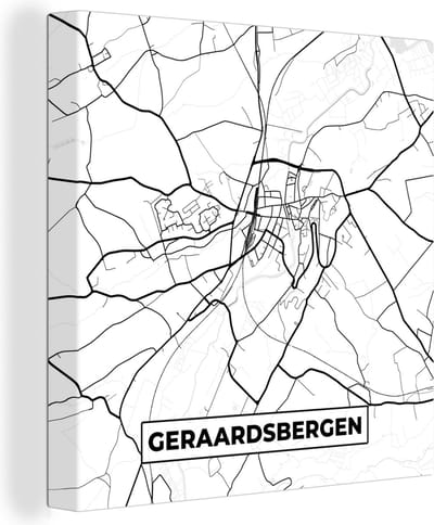Canvas Schilderij Zwart Wit – België – Plattegrond – Stadskaart – Kaart – Geraardsbergen - 20x20 cm - Wanddecoratie