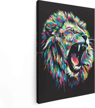 Artaza Canvas Schilderij Dierenkop Leeuw - 30x40 cm - Klein - Wanddecoratie Woonkamer - Muurdecoratie Dieren - Kamer Accessoires