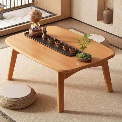 Japanse Tatami Tafel - Vouwtafel Vloertafel - Werken en Thee Drinken - Ruimtebesparend Vouwontwerp - 60x40x26 cm - Natuurlijke Kleur