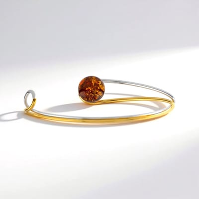 Cavill - 925 Sterling Zilveren Armband - Verguld - Cognac Baltische Barnsteen 1,8 ct - Ronde Cabochon - Verstelbare Minimalistische Sieraden