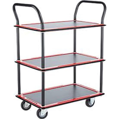 Etagewagen 130L - 3 etages -  staal - B 485 x D 710/775 x H 1000 mm, tot 220 kg, zwart/rood - ons merk Schaefer Shop Select
