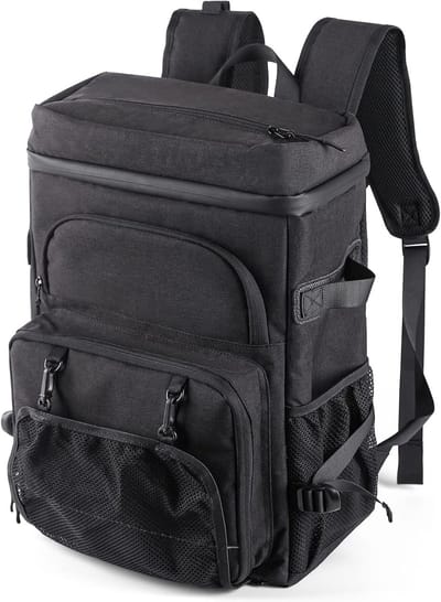 Koelrugzak, 35 liter, thermische rugzak, koeltas, waterdichte picknickrugzak met flesopener, voor picknick, camping, strand, wandelen, reizen, winkelen, zwart