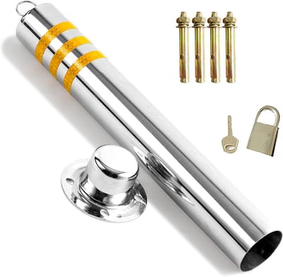 Parkeerpaal - Oprit paal - Parkeerplek afzetten - Verwijderbaar met slot - 65x7.6cm - Zilver