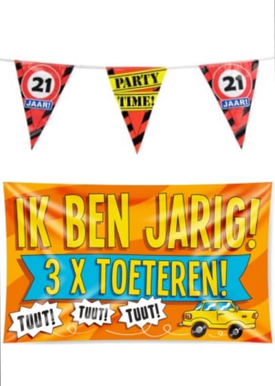 21 jaar verjaardag versiering pakket – vlag – gevelvlag – paperdreams