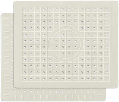 QTTVBTNA - 2 stuks Gootsteenmat - Antislip Rubber Spoelbakmat - Sneldrogend met Drainagegaten - Spoelbakbescherming - Afdruipmat - 31 x 26 cm - Wit