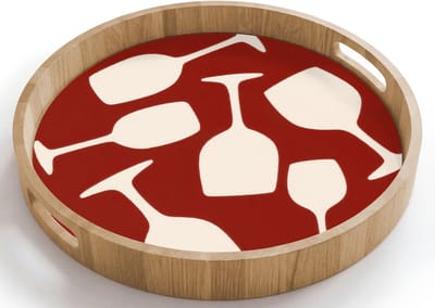 Dienblad rond 40x40 cm - Schootdienblad hout - Wijnglazen - Silhouetten - Wit - Borrelplank rechthoek - Plateau houten dienbladen
