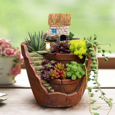 Microlandschap Bloempot Hangende Tuin Potten Sprookjeswereld Succulent Plant Plantenhuis Hars Decoratie bruin