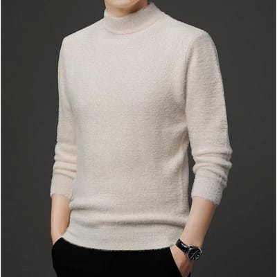 Pull épais d'automne pour hommes, demi-col roulé, tricoté, chaud, imitation vison, chemise à bascule pour jeunes et personnes d'âge moyen 4XL white