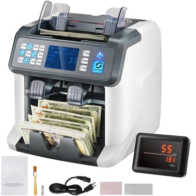 Geldtelmachine - Bankbiljettenteller en Waardeteller - Gemengde coupures - Meerdere valuta - Valsgelddetectie UV/IR/MG/DD - CIS-sensoren (2x) - SN-herkenning - Sorteerfunctie