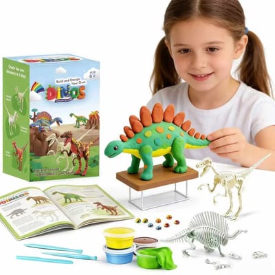 Klei Dinosaur Kit-DIY kleiset-met dinosaurussen-Luchtdroge klei voor kinderen-Met 15 klei en 3dino skeletten-creatief knutselen, cadeaus en speelgoed voor jongens en meisjes
