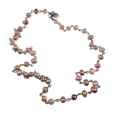 Ketting met Paarse Zoetwaterparel en Roestvrij Staal, Parelsketting Unisex, Lengte 65cm - Handgemaakt door esde2