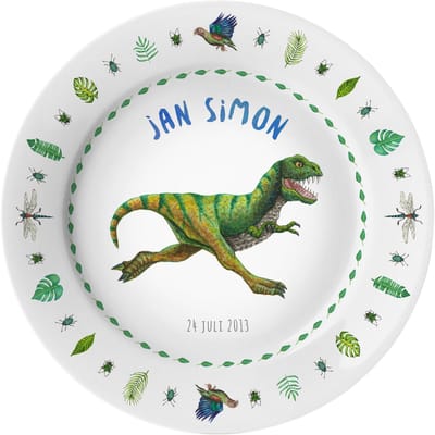 World of Mies geboortebordje met naam – handgeschilderde dinosaurus T-rex – gepersonaliseerd kinderbordje - kraamcadeau