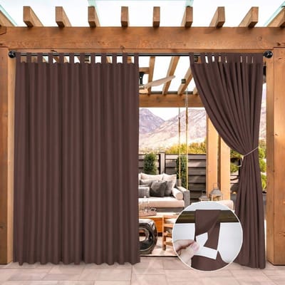 Qelus Extra Breed Buitengordijn met Klittenband Lussen - Waterdicht Outdoor Gordijn 254cm - Verduisterend Balkongordijn - Rideau Extérieur - 254x244cm - Bruin - 1 Stuk