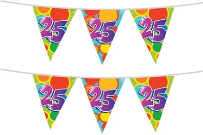 Haza Vlaggenlijn 25 jaar - 2x stuks - 10 meter - plastic - 25e verjaardag of jubileum versiering
