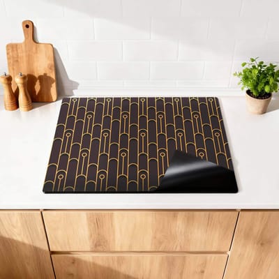 KitchenArt - Golden Arc – Inductie Beschermer - 86x52 cm - Kookplaat Beschermer - Luxe Afdekplaat Inductieplaat - Anti-slip & Oprolbaar - Beschermmat Inductiekookplaat