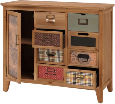 Apothekerskast MCW-O63, kast met lades, etikettenhouder, vintage shabby patroon, hout 80x91x40cm ~ corpus naturel