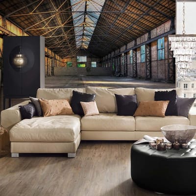 Fotobehang oude fabriekshal, Fabrieksbehang grote dieptewerking, 3D behang, 3,50 x 2,55 m, BRICOFLOR.nl