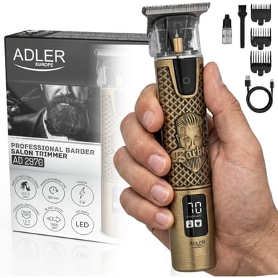Adler AD 2970 tondeuse, Black Diamond DLC-mes, 7000 RPM metalen behuizing, USB-C, 180 min. gebruikstijd