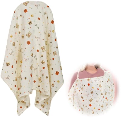 NTHProducts - Borstvoeding Cover - Ademend Katoen - Privacy Bescherming voor Moeder - Wit met Beerprint - Voedingsponcho - Geschikt voor Baby - Borstvo...