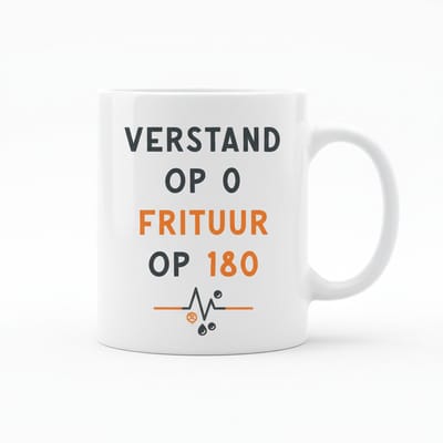 Verstand Op 0, Frituur Op 180 Grappige Quote Koffiemok 330 ml – Humoristische Keramische Mok