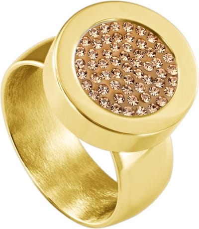 Quiges RVS Schroefsysteem Ring Goudkleurig Glans 19mm met Verwisselbare Zirkonia Goudkleurig 12mm Mini Munt