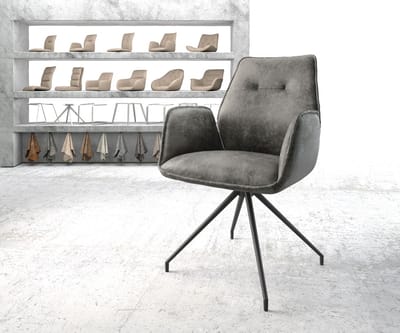 Gestoffeerde-stoel Zoa-Flex kruisframe conisch zwart microvelours grijs antiek pocketveer kern