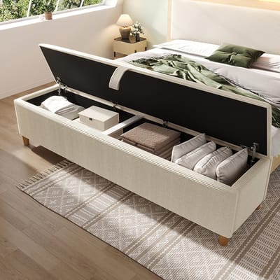 Pugsdrly Opbergbank als Bedbank Voeteneindbank met Hydraulische Opbergruimte 165x38 cm Gestoffeerd Beige Corduroy-look voor Slaapkamer Woonkamer Hal