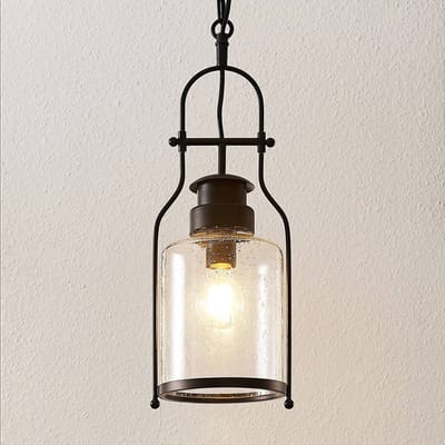 Lindby - hanglamp - 1licht - Metaal, glas - H: 21 cm - E27 - matzwart, transparant