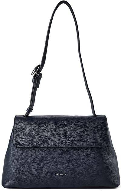COCCINELLE Leren schoudertas Fern Shoulder Bag Grained Leather Midnight Blue donkerblauw
