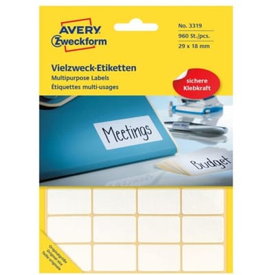 Huismerk Avery 3319 Handmatige Etiket 29x18mm Wit