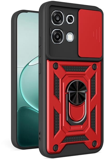 Coverup Hoesje - Geschikt voor OPPO A6 Pro 5G Hoesje - Coverup Armor Ring Kickstand Back Cover met Camera Shield - Rood