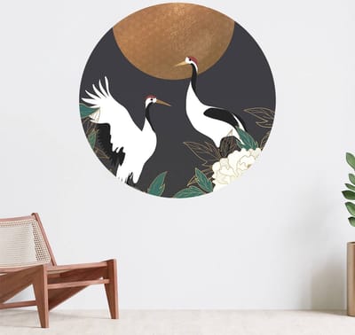 Muurcirkel zelfklevend behang - Kraanvogels tijdens de nacht - Wanddecoratie - 080cm behangcirkel - Ronde sticker voor aan de muur - Behangsticker verkrijgbaar in verschillende formaten