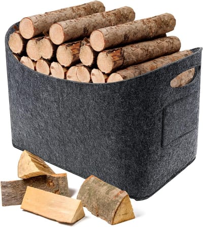 Haardhoutopslag - Houtopberging Extra grote vilten mand met handvat 63 liter 53 x 40 x 30 cm - Opvouwbaar en verdikte brandhoutmand - Multifunctionele opbergmand voor winkelen speelgoed kranten