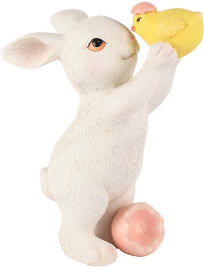 Dekoratief | Bunny staand m/kuikentje, wit/geel, resina, 12x7x16cm | A260850
