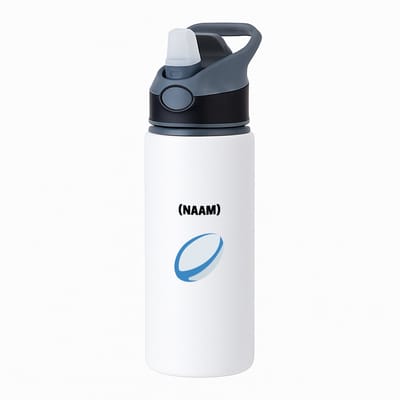 Hacebo® - Rugby met eigen naam waterfles met rietje zwart - Rugby - Rugbyer - Sport - water fles - 650ML