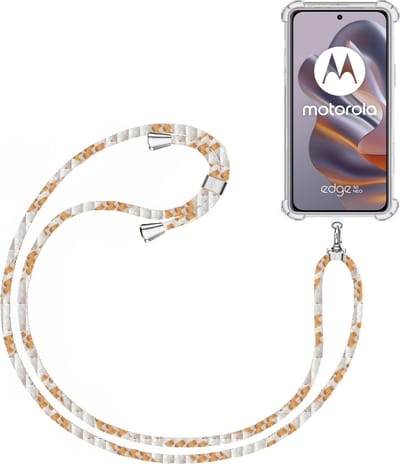 Telefoonkoord + Hoesje Geschikt voor Motorola Edge 50 Neo / Edge 60 Neo - Lengte Verstelbaar - Telefoonketting - Shock Proof Case - Wit Goud