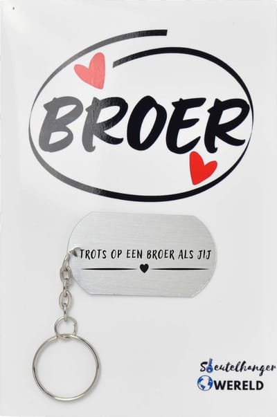 Trots op een broer als jij Sleutelhanger inclusief kaart - broer cadeau - broer - Leuk kado voor je broer om te geven - 2.9 x 5.4CM