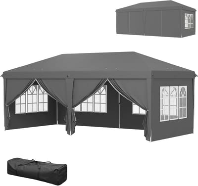 Tuinpaviljoen Opvouwbaar - Feesttent Partytent - Buitenfeesten Organiseren - Waterafstotend Oxford Doek - 3 x 6 Meter - Donkergrijs