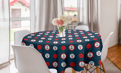 ABAKUHAUS anker ronde tafelkleed, cirkelvormige tafelkleed voor eetkamerkeukendecoratie, 150 cm, nachtblauw vermiljoen