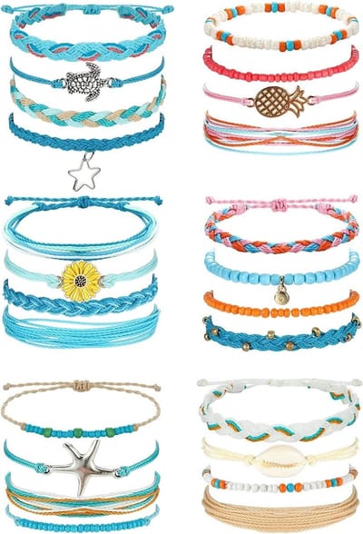 Allecta - Set van 24 Waterdichte Armbanden voor Vrouwen - Surfer Style - Verstelbaar - Handgemaakt - Vriendschap - Oceaan Thema - Strand - Boho - Enkelbandjes - Trendy en Kleurrijk