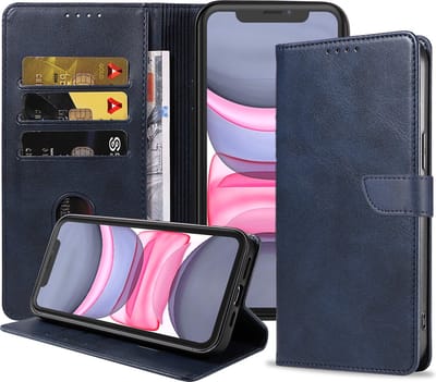 Geschikt voor iPhone 11 Telefoonhoesje Kunstleer met Magnetisch lipje en Pasjeshouder Book Case met Klepje - Blauw - Smartphonica geschikt voor iPhone 11
