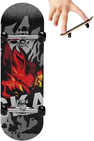 Mini Skateboards - Vinger Speelgoed - Trucs Oefenen - Echte Lagerwielen - 9.9 Cm Lang - Zwart Vlam