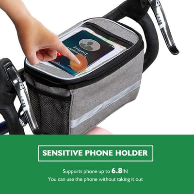 Mobile Phone Holder Bicycle Bag - 6.8 Inch Cool Bag for Food Hot or Cold - Frame Bag for MTB Road Bike