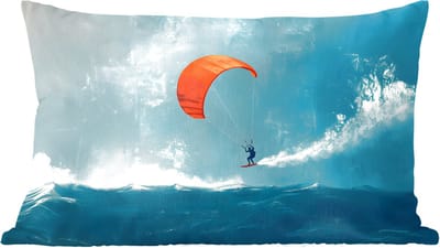 Sierkussens - Kussentjes Woonkamer - 60x40 cm - Kitesurfer - Oranje - Zee - Lucht