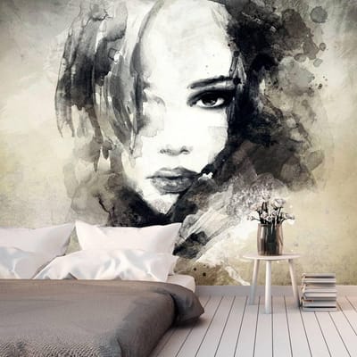 300cm X 210cm - Fotobehang -  Mysterieuze vrouw , zwart wit