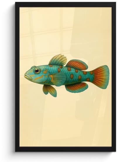 Poster in lijst - Fotolijst 40x60 cm - Posters - Vis - Blauw - Stippen - Schubben - Posterlijst zwart - Decoratie - Wanddecoratie woonkamer - Muurdecoratie slaapkamer