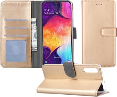 Hoesje - Geschikt voor Samsung Galaxy A50 - Luxe Bookcase - Walletcase Hoes - Portemonnee - Cover - Telefoonhoes - Goud