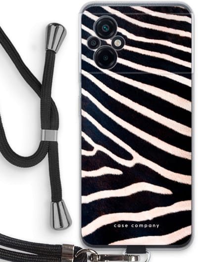 Case Company® - Hoesje met koord geschikt voor Xiaomi Poco M5 hoesje met Koord - Zebra - Telefoonhoesje met Zwart Koord - Bescherming aan alle Kanten en Over de Schermrand