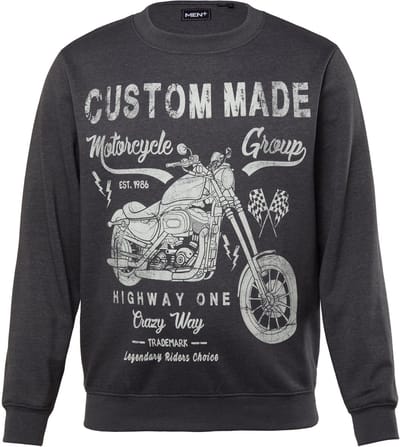 Men Plus - Heren - Sweatshirt printmotief ronde hals - Antraciet melange - Maat L